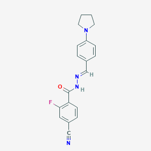 molecular formula C19H17FN4O B328865 4-cyano-2-fluoro-N'-[4-(1-pyrrolidinyl)benzylidene]benzohydrazide 