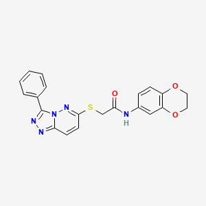 molecular formula C21H17N5O3S B3288675 N-(2,3-dihydrobenzo[b][1,4]dioxin-6-yl)-2-((3-phenyl-[1,2,4]triazolo[4,3-b]pyridazin-6-yl)thio)acetamide CAS No. 852372-59-9