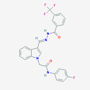 molecular formula C25H18F4N4O2 B328868 N-(4-fluorophenyl)-2-{3-[(E)-(2-{[3-(trifluoromethyl)phenyl]carbonyl}hydrazinylidene)methyl]-1H-indol-1-yl}acetamide 