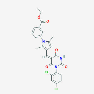 molecular formula C26H21Cl2N3O5 B328873 ethyl 3-(3-{(E)-[1-(2,4-dichlorophenyl)-2,4,6-trioxotetrahydropyrimidin-5(2H)-ylidene]methyl}-2,5-dimethyl-1H-pyrrol-1-yl)benzoate 
