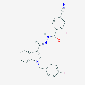 molecular formula C24H16F2N4O B328874 4-cyano-2-fluoro-N'-{[1-(4-fluorobenzyl)-1H-indol-3-yl]methylene}benzohydrazide 