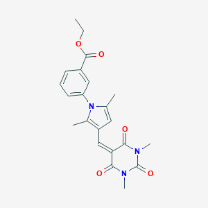 molecular formula C22H23N3O5 B328879 ethyl 3-{3-[(1,3-dimethyl-2,4,6-trioxotetrahydro-5(2H)-pyrimidinylidene)methyl]-2,5-dimethyl-1H-pyrrol-1-yl}benzoate 