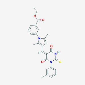 molecular formula C27H25N3O4S B328884 ethyl 3-(2,5-dimethyl-3-{(E)-[1-(3-methylphenyl)-4,6-dioxo-2-thioxotetrahydropyrimidin-5(2H)-ylidene]methyl}-1H-pyrrol-1-yl)benzoate 