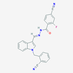 molecular formula C25H16FN5O B328886 4-cyano-N'-{[1-(2-cyanobenzyl)-1H-indol-3-yl]methylene}-2-fluorobenzohydrazide 