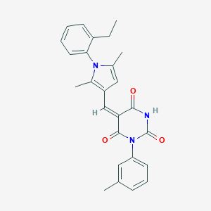 molecular formula C26H25N3O3 B328888 (5E)-5-{[1-(2-ethylphenyl)-2,5-dimethyl-1H-pyrrol-3-yl]methylidene}-1-(3-methylphenyl)pyrimidine-2,4,6(1H,3H,5H)-trione 