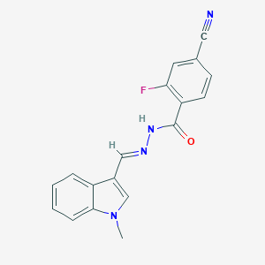 molecular formula C18H13FN4O B328891 4-cyano-2-fluoro-N'-[(1-methyl-1H-indol-3-yl)methylene]benzohydrazide 