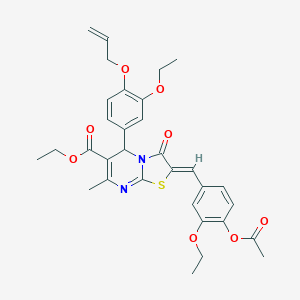 molecular formula C32H34N2O8S B328894 ethyl 2-[4-(acetyloxy)-3-ethoxybenzylidene]-5-[4-(allyloxy)-3-ethoxyphenyl]-7-methyl-3-oxo-2,3-dihydro-5H-[1,3]thiazolo[3,2-a]pyrimidine-6-carboxylate 
