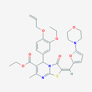 molecular formula C30H33N3O7S B328907 ethyl 5-[4-(allyloxy)-3-ethoxyphenyl]-7-methyl-2-{[5-(4-morpholinyl)-2-furyl]methylene}-3-oxo-2,3-dihydro-5H-[1,3]thiazolo[3,2-a]pyrimidine-6-carboxylate 
