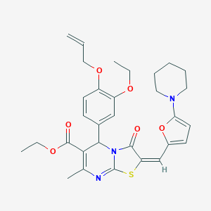 molecular formula C31H35N3O6S B328908 ethyl 5-[4-(allyloxy)-3-ethoxyphenyl]-7-methyl-3-oxo-2-{[5-(1-piperidinyl)-2-furyl]methylene}-2,3-dihydro-5H-[1,3]thiazolo[3,2-a]pyrimidine-6-carboxylate 