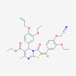 molecular formula C32H33N3O7S B328910 ethyl 5-[4-(allyloxy)-3-ethoxyphenyl]-2-[4-(cyanomethoxy)-3-ethoxybenzylidene]-7-methyl-3-oxo-2,3-dihydro-5H-[1,3]thiazolo[3,2-a]pyrimidine-6-carboxylate 
