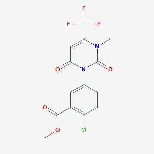 molecular formula C14H10ClF3N2O4 B3289115 Methyl 2-chloro-5-(3-methyl-2,6-dioxo-4-(trifluoromethyl)-2,3-dihydropyrimidin-1(6H)-yl)benzoate CAS No. 855316-19-7