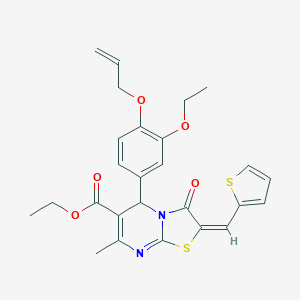 molecular formula C26H26N2O5S2 B328918 ethyl 5-[4-(allyloxy)-3-ethoxyphenyl]-7-methyl-3-oxo-2-(2-thienylmethylene)-2,3-dihydro-5H-[1,3]thiazolo[3,2-a]pyrimidine-6-carboxylate 