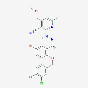 molecular formula C23H19BrCl2N4O2 B328921 2-(2-{5-Bromo-2-[(3,4-dichlorobenzyl)oxy]benzylidene}hydrazino)-4-(methoxymethyl)-6-methylnicotinonitrile 