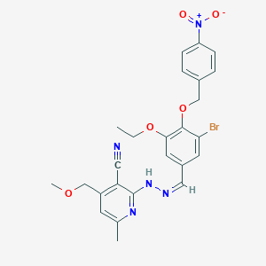 molecular formula C25H24BrN5O5 B328924 2-{2-[3-Bromo-5-ethoxy-4-({4-nitrobenzyl}oxy)benzylidene]hydrazino}-4-(methoxymethyl)-6-methylnicotinonitrile 