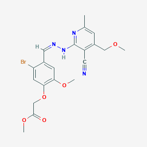 molecular formula C20H21BrN4O5 B328928 methyl 2-[5-bromo-4-[(Z)-[[3-cyano-4-(methoxymethyl)-6-methylpyridin-2-yl]hydrazinylidene]methyl]-2-methoxyphenoxy]acetate 