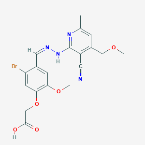 molecular formula C19H19BrN4O5 B328929 2-[5-bromo-4-[(Z)-[[3-cyano-4-(methoxymethyl)-6-methylpyridin-2-yl]hydrazinylidene]methyl]-2-methoxyphenoxy]acetic acid 