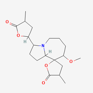 molecular formula C19H29NO5 B3289291 8-Methoxy-3'-methyl-3-(4-methyl-5-oxooxolan-2-yl)spiro[1,2,3,5,6,7,8,9a-octahydropyrrolo[1,2-a]azepine-9,5'-oxolane]-2'-one CAS No. 85700-47-6