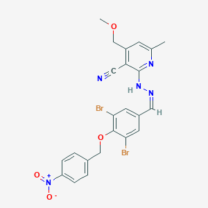 molecular formula C23H19Br2N5O4 B328930 2-{2-[3,5-Dibromo-4-({4-nitrobenzyl}oxy)benzylidene]hydrazino}-4-(methoxymethyl)-6-methylnicotinonitrile 