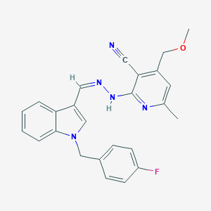 molecular formula C25H22FN5O B328933 2-(2-{[1-(4-fluorobenzyl)-1H-indol-3-yl]methylene}hydrazino)-4-(methoxymethyl)-6-methylnicotinonitrile 