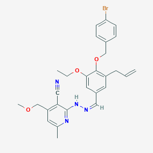 molecular formula C28H29BrN4O3 B328934 2-(2-{3-Allyl-4-[(4-bromobenzyl)oxy]-5-ethoxybenzylidene}hydrazino)-4-(methoxymethyl)-6-methylnicotinonitrile 