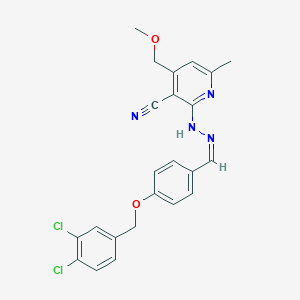 molecular formula C23H20Cl2N4O2 B328936 2-(2-{4-[(3,4-Dichlorobenzyl)oxy]benzylidene}hydrazino)-4-(methoxymethyl)-6-methylnicotinonitrile 