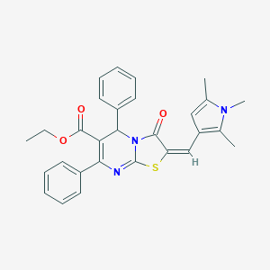 molecular formula C29H27N3O3S B328947 ethyl 3-oxo-5,7-diphenyl-2-[(1,2,5-trimethyl-1H-pyrrol-3-yl)methylene]-2,3-dihydro-5H-[1,3]thiazolo[3,2-a]pyrimidine-6-carboxylate 