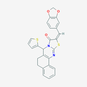molecular formula C26H18N2O3S2 B328949 (14E)-14-(1,3-benzodioxol-5-ylmethylidene)-11-thiophen-2-yl-15-thia-12,17-diazatetracyclo[8.7.0.02,7.012,16]heptadeca-1(10),2,4,6,16-pentaen-13-one 