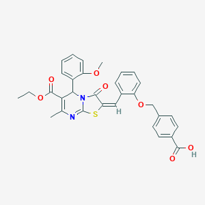 molecular formula C32H28N2O7S B328951 4-({2-[(6-(ethoxycarbonyl)-5-(2-methoxyphenyl)-7-methyl-3-oxo-5H-[1,3]thiazolo[3,2-a]pyrimidin-2(3H)-ylidene)methyl]phenoxy}methyl)benzoic acid 
