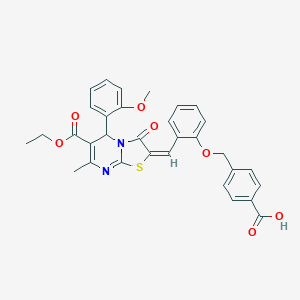 4-({2-[(6-(ethoxycarbonyl)-5-(2-methoxyphenyl)-7-methyl-3-oxo-5H-[1,3]thiazolo[3,2-a]pyrimidin-2(3H)-ylidene)methyl]phenoxy}methyl)benzoic acid