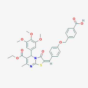 molecular formula C34H32N2O9S B328952 4-({4-[(6-(ethoxycarbonyl)-7-methyl-3-oxo-5-(3,4,5-trimethoxyphenyl)-5H-[1,3]thiazolo[3,2-a]pyrimidin-2(3H)-ylidene)methyl]phenoxy}methyl)benzoic acid 