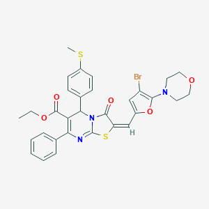 molecular formula C31H28BrN3O5S2 B328953 ethyl 2-{[4-bromo-5-(4-morpholinyl)-2-furyl]methylene}-5-[4-(methylsulfanyl)phenyl]-3-oxo-7-phenyl-2,3-dihydro-5H-[1,3]thiazolo[3,2-a]pyrimidine-6-carboxylate 