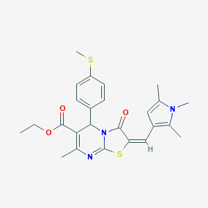 molecular formula C25H27N3O3S2 B328954 ethyl (2E)-7-methyl-5-[4-(methylsulfanyl)phenyl]-3-oxo-2-[(1,2,5-trimethyl-1H-pyrrol-3-yl)methylidene]-2,3-dihydro-5H-[1,3]thiazolo[3,2-a]pyrimidine-6-carboxylate 