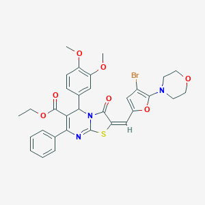 molecular formula C32H30BrN3O7S B328956 ethyl 2-{[4-bromo-5-(4-morpholinyl)-2-furyl]methylene}-5-(3,4-dimethoxyphenyl)-3-oxo-7-phenyl-2,3-dihydro-5H-[1,3]thiazolo[3,2-a]pyrimidine-6-carboxylate 