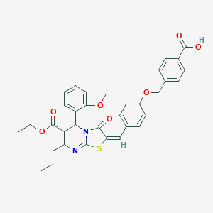 molecular formula C34H32N2O7S B328959 4-({4-[(6-(ethoxycarbonyl)-5-(2-methoxyphenyl)-3-oxo-7-propyl-5H-[1,3]thiazolo[3,2-a]pyrimidin-2(3H)-ylidene)methyl]phenoxy}methyl)benzoic acid 