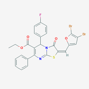 molecular formula C26H17Br2FN2O4S B328960 ethyl 2-[(4,5-dibromo-2-furyl)methylene]-5-(4-fluorophenyl)-3-oxo-7-phenyl-2,3-dihydro-5H-[1,3]thiazolo[3,2-a]pyrimidine-6-carboxylate 