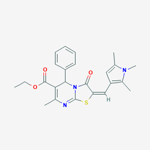molecular formula C24H25N3O3S B328962 ethyl 7-methyl-3-oxo-5-phenyl-2-[(1,2,5-trimethyl-1H-pyrrol-3-yl)methylene]-2,3-dihydro-5H-[1,3]thiazolo[3,2-a]pyrimidine-6-carboxylate 