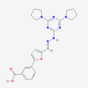 3-{5-[(E)-{2-[4,6-di(pyrrolidin-1-yl)-1,3,5-triazin-2-yl]hydrazinylidene}methyl]furan-2-yl}benzoic acid