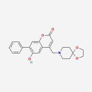 molecular formula C23H23NO5 B3289652 4-(1,4-dioxa-8-azaspiro[4.5]dec-8-ylmethyl)-6-hydroxy-7-phenyl-2H-chromen-2-one CAS No. 859859-88-4