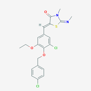 molecular formula C21H20Cl2N2O3S B328969 (2Z,5Z)-5-{3-chloro-4-[(4-chlorobenzyl)oxy]-5-ethoxybenzylidene}-3-methyl-2-(methylimino)-1,3-thiazolidin-4-one 