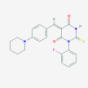 molecular formula C22H20FN3O2S B328975 (5Z)-1-(2-fluorophenyl)-5-[4-(piperidin-1-yl)benzylidene]-2-thioxodihydropyrimidine-4,6(1H,5H)-dione 