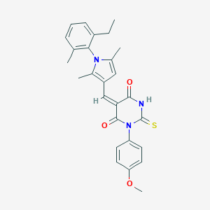 (5E)-5-{[1-(2-ETHYL-6-METHYLPHENYL)-2,5-DIMETHYL-1H-PYRROL-3-YL]METHYLIDENE}-1-(4-METHOXYPHENYL)-2-SULFANYLIDENE-1,3-DIAZINANE-4,6-DIONE