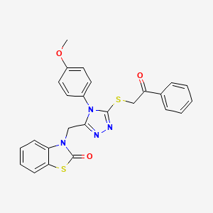 molecular formula C25H20N4O3S2 B3290118 3-((4-(4-methoxyphenyl)-5-((2-oxo-2-phenylethyl)thio)-4H-1,2,4-triazol-3-yl)methyl)benzo[d]thiazol-2(3H)-one CAS No. 862829-59-2