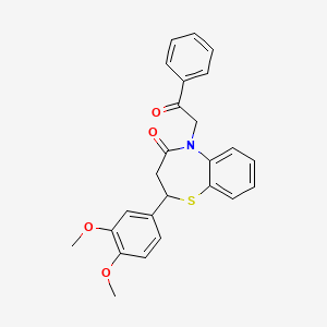 molecular formula C25H23NO4S B3290139 2-(3,4-dimethoxyphenyl)-5-(2-oxo-2-phenylethyl)-2,3-dihydrobenzo[b][1,4]thiazepin-4(5H)-one CAS No. 863004-70-0