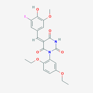 molecular formula C22H21IN2O7 B329019 1-(2,5-diethoxyphenyl)-5-(4-hydroxy-3-iodo-5-methoxybenzylidene)-2,4,6(1H,3H,5H)-pyrimidinetrione 