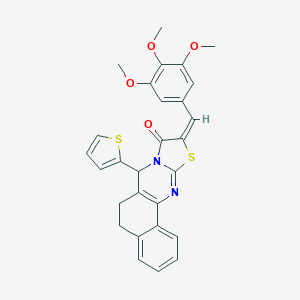 (14E)-11-thiophen-2-yl-14-[(3,4,5-trimethoxyphenyl)methylidene]-15-thia-12,17-diazatetracyclo[8.7.0.02,7.012,16]heptadeca-1(10),2,4,6,16-pentaen-13-one