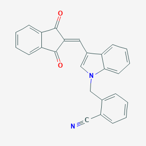 molecular formula C26H16N2O2 B329032 2-({3-[(1,3-dioxo-1,3-dihydro-2H-inden-2-ylidene)methyl]-1H-indol-1-yl}methyl)benzonitrile 
