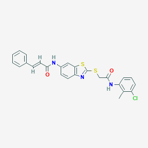 molecular formula C25H20ClN3O2S2 B329050 N-(2-{[2-(3-chloro-2-methylanilino)-2-oxoethyl]sulfanyl}-1,3-benzothiazol-6-yl)-3-phenylacrylamide 