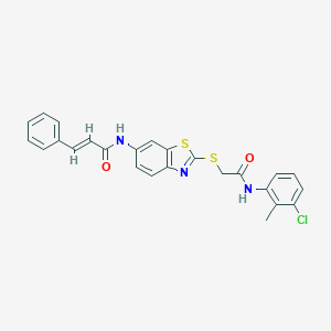 N-(2-{[2-(3-chloro-2-methylanilino)-2-oxoethyl]sulfanyl}-1,3-benzothiazol-6-yl)-3-phenylacrylamide