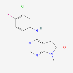 molecular formula C13H10ClFN4O B3290535 4-((3-Chloro-4-fluorophenyl)amino)-7-methyl-5H-pyrrolo[2,3-d]pyrimidin-6(7H)-one CAS No. 865364-83-6