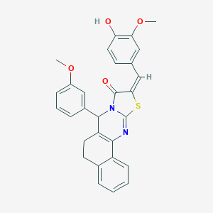 (14E)-14-[(4-hydroxy-3-methoxyphenyl)methylidene]-11-(3-methoxyphenyl)-15-thia-12,17-diazatetracyclo[8.7.0.02,7.012,16]heptadeca-1(10),2,4,6,16-pentaen-13-one